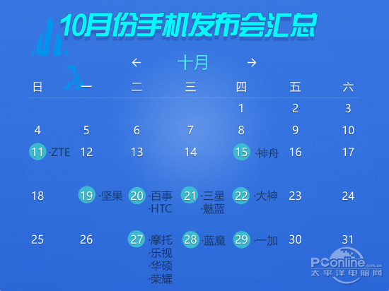10月份手機(jī)發(fā)布匯總