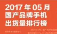 2017年5月國產(chǎn)品牌手機(jī)出貨量排行榜