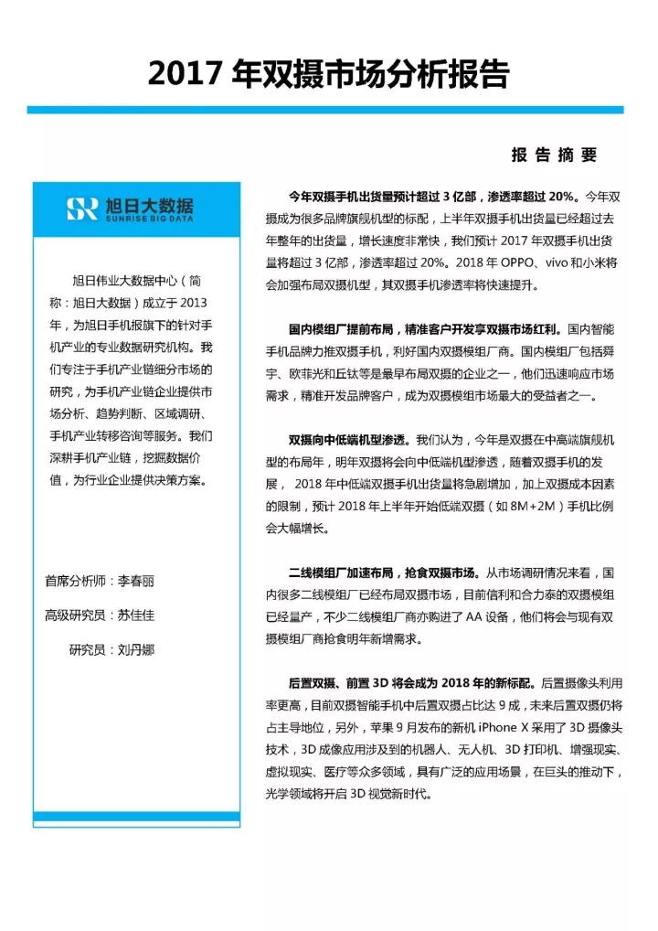 2017年雙攝市場分析報告