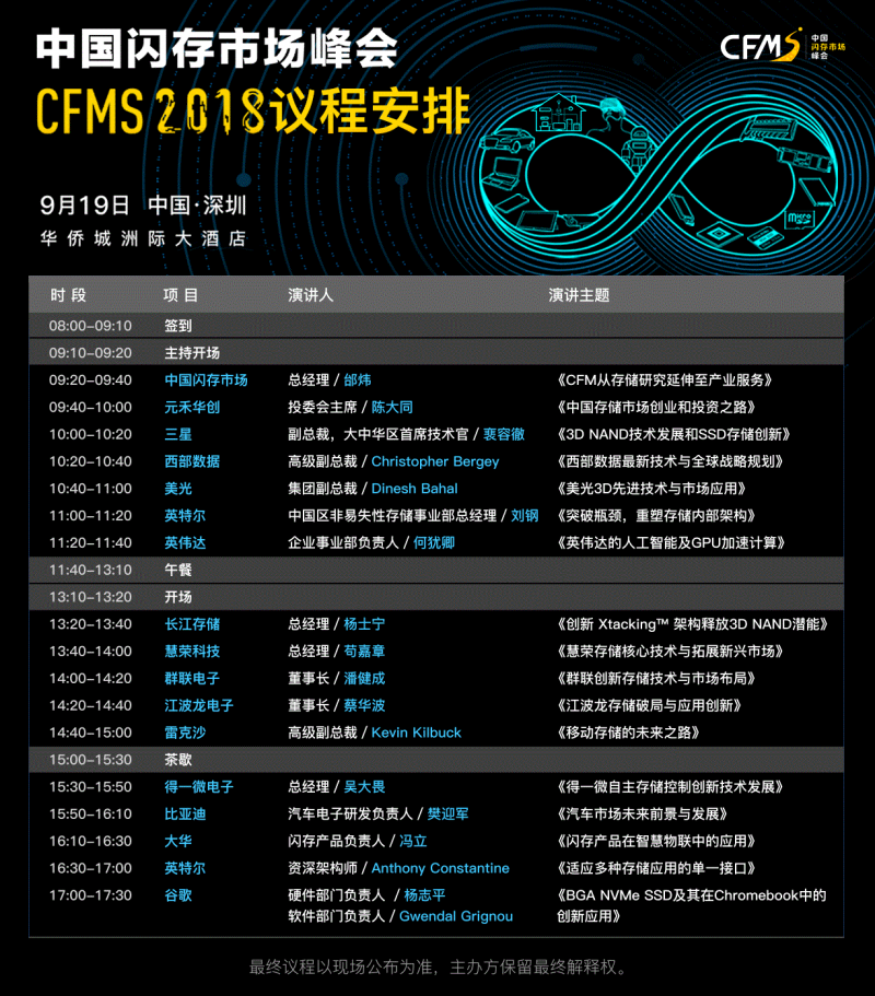 CFMS2018：9月19日，存儲(chǔ)巨頭齊聚首，他們影響著存儲(chǔ)產(chǎn)業(yè)的未來(lái)！