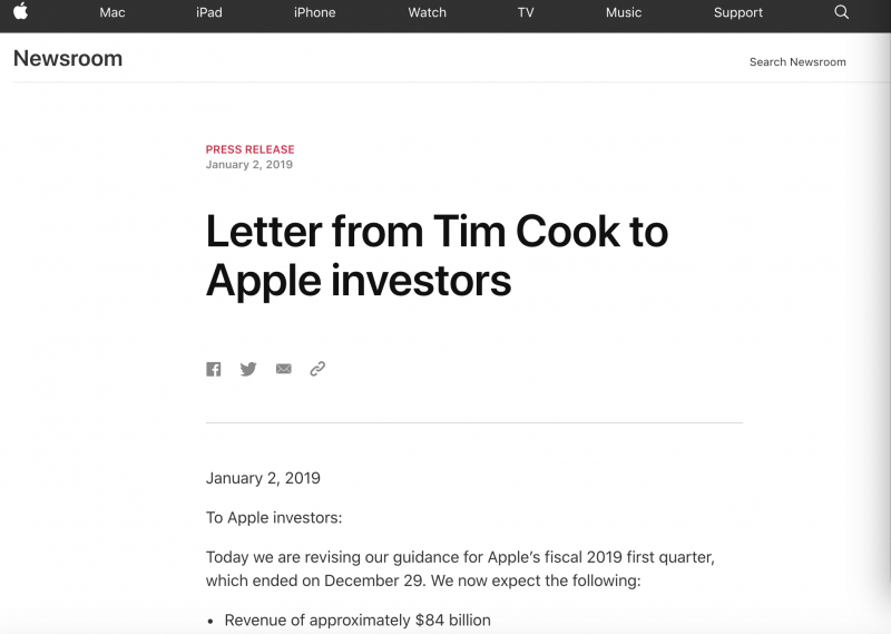 庫克致蘋果投資者的一封信:詳解蘋果業(yè)績爆雷始末