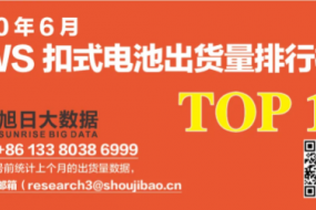 2020年6月TWS扣式電池出貨量排行榜TOP15
